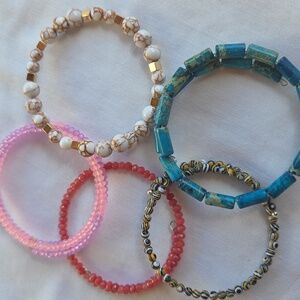Resale Bundle!! 5 Wire Wrapped Bracelets.  Some Are Gemstone Some Crystal.